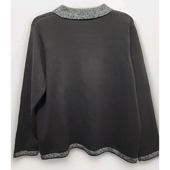 ALLISON DALEY Black Embroidered Snowflakes Sweater Cardigan Beaded Size L Petite - Picture 5 of 7